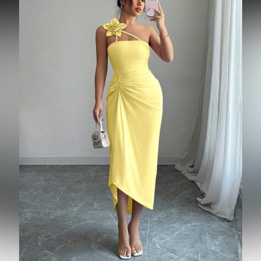 Elegant Yellow One-Shoulder Dress